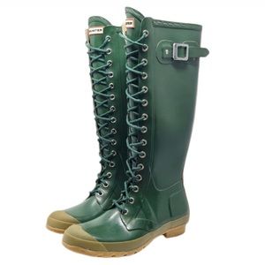Hunter RARE Limited Edition Watling Lace Up Green Rain Boots Size 8